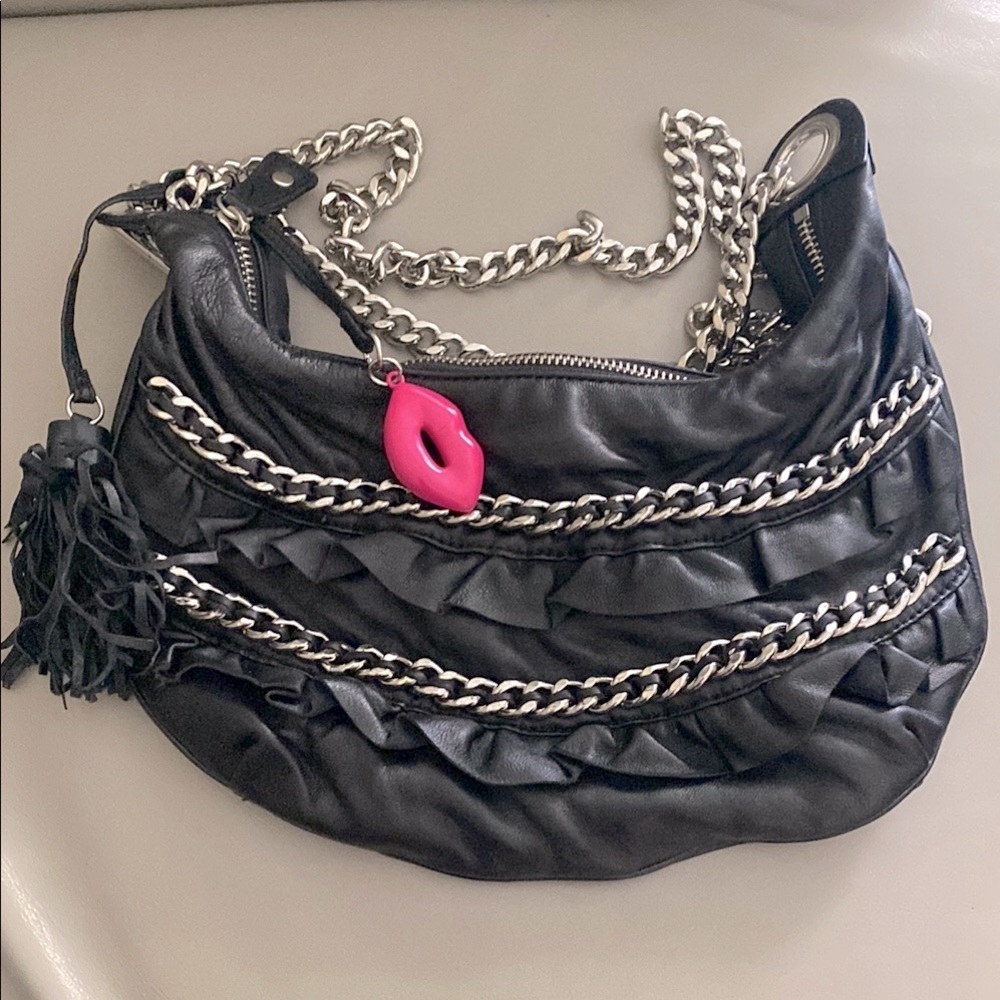 (NEW WITH PURSE DUST BAG) Betsey Jonson crossed body chain fringe purse